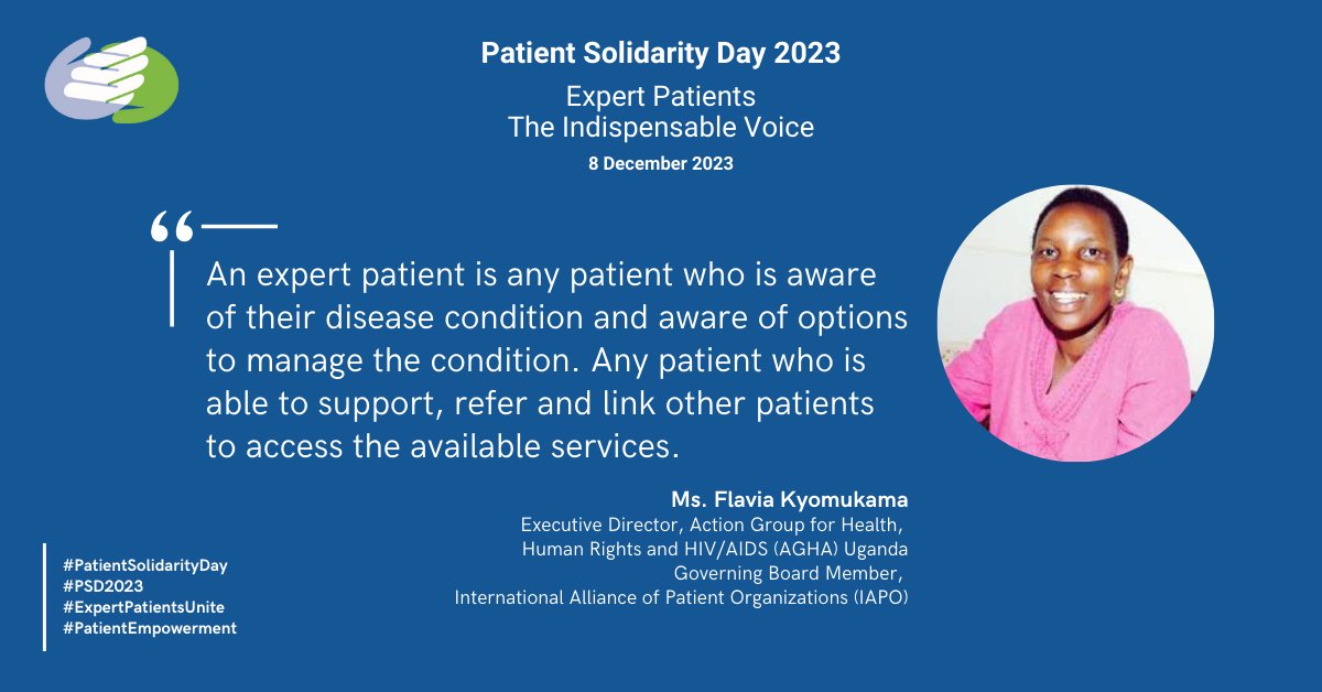 I join the world to Commemorate International Patient Solidarity Day(IPSD) 8th Dec 2023. Happy IPSD to all patients and patients advocates Please see the full message published article on the IAPO website and social media -  iapo.org.uk/node/15651