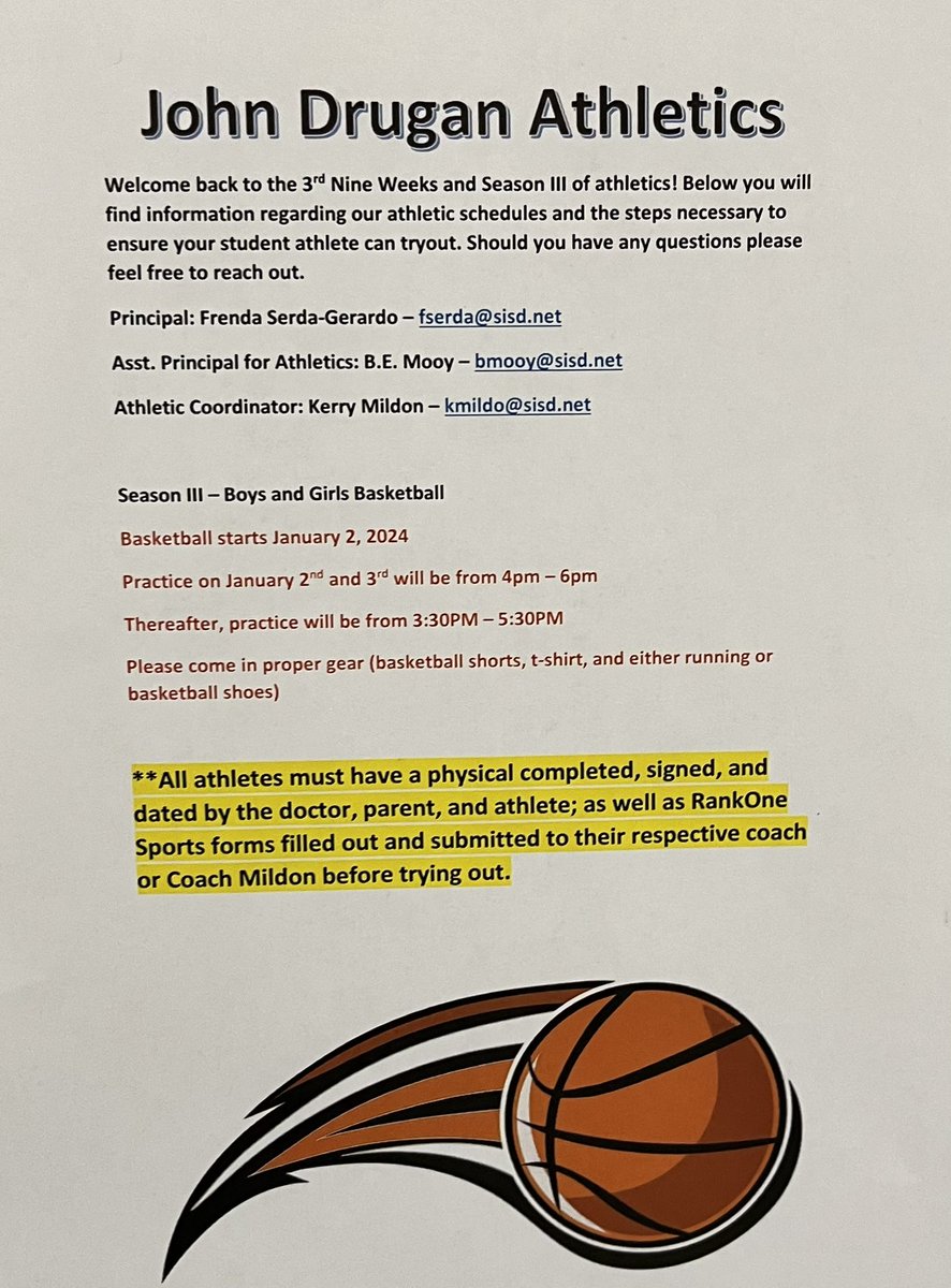 Calling all @JDrugan_K8 athletes interested in trying out for Basketball in January. Tryouts will begin January 2nd. Please see the flyer image below for all pertinent information. @BMooy_JDS <a href="/cmercado_JDS/">Cynthia Mercado</a> <a href="/RAlva_JDS/">Raquel Alva</a> <a href="/KMildon_JDS/">Kerry Mildon - M.S. Cybersecurity</a> <a href="/dbuenrostro_JDS/">David Buenrostro</a> <a href="/AVasquez_JDS/">Alexander Vasquez</a> @jalvar50