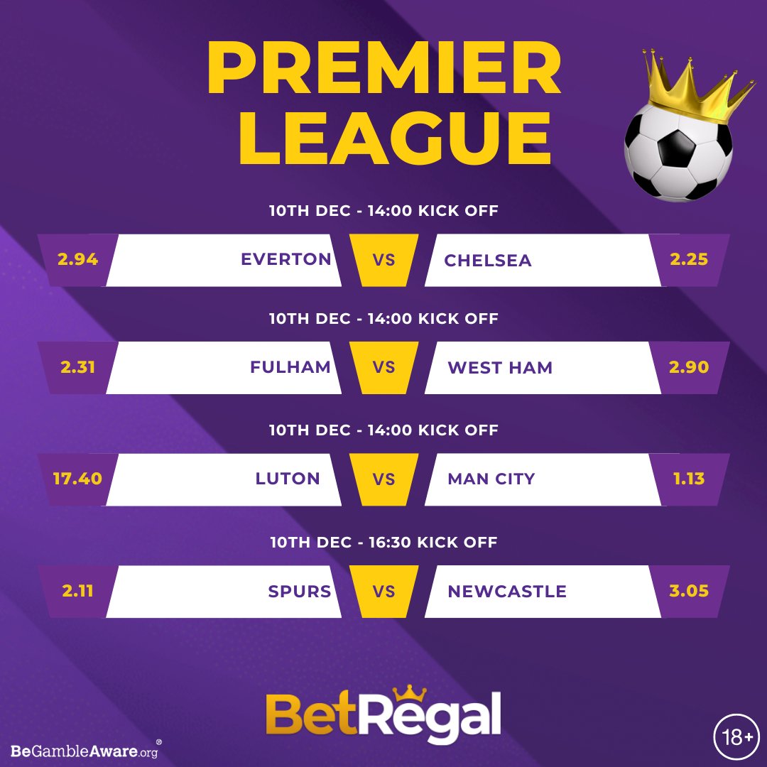 Sunday's Premier League Fixtures!⚽️

View all: betregal.com/#/sports/all/1…

#EPL