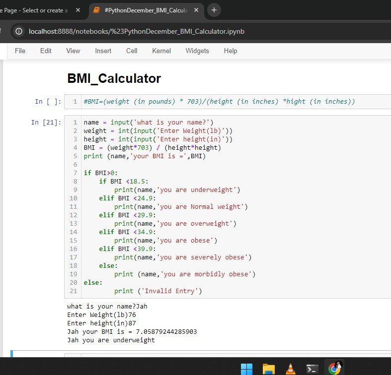 SoloJah1's tweet image. Day8: #PythonDecember
Whatched a tutorial and did replicate the building of Body Mass Index Calculator