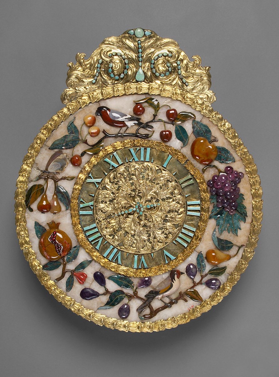 Wall Clock, so-called Plate Clock  c. 1661  Gilded silver, amethyst, jasper, turquoises, wax  (Kunsthistorisches Museum Wien)
