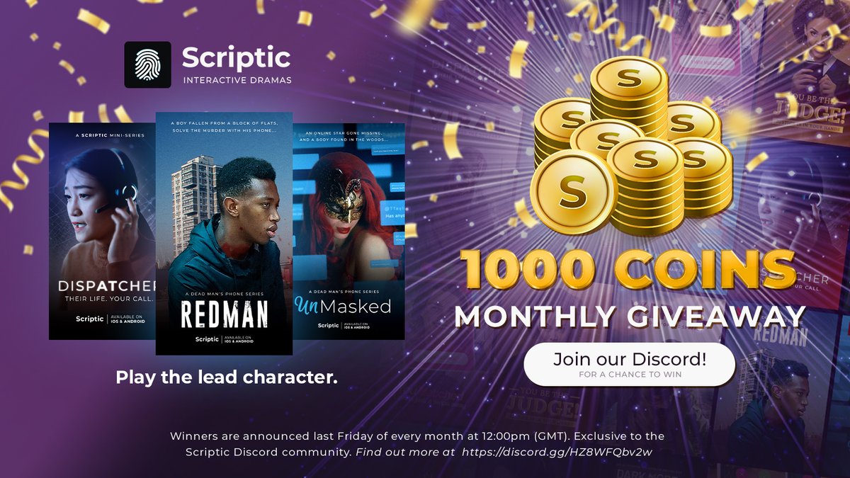 🎉 Exciting News, Scriptic Detectives! 🕵️‍♂️ Introducing THE GRAND DRAW - our exclusive Scriptic Discord giveaway! 🌟 YOU could win 1000 Scriptic coins every month. 📆✨

Join the Discord community to enter! 🙌 bit.ly/ScripticDisc

#Scriptic #Giveaway #TrueCrime