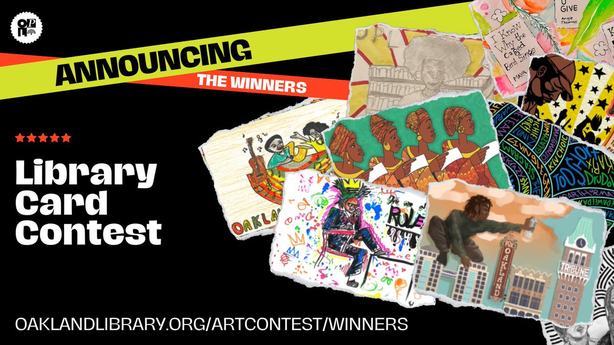 oaklibrary's tweet photo. We’re thrilled to announce not 6, but 9 incredible winners for our “Celebrating African Americans and the Arts in Oakland” Limited Edition Library Card Art Contest! https://t.co/HWywvD7epC #OakLibraryArtContest #BlackHistoryMonth2024 #Oakland https://t.co/ZUxDDE8RPo