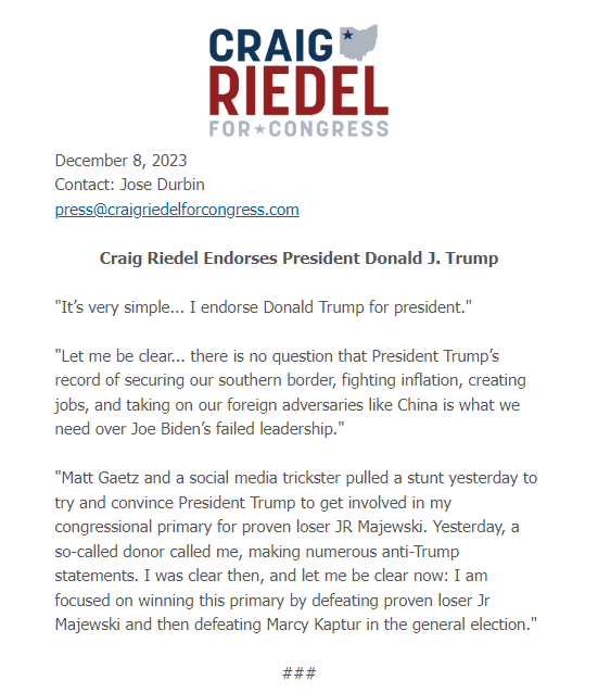 craig_riedel's tweet image. I am endorsing President Donald J. Trump. #OH9