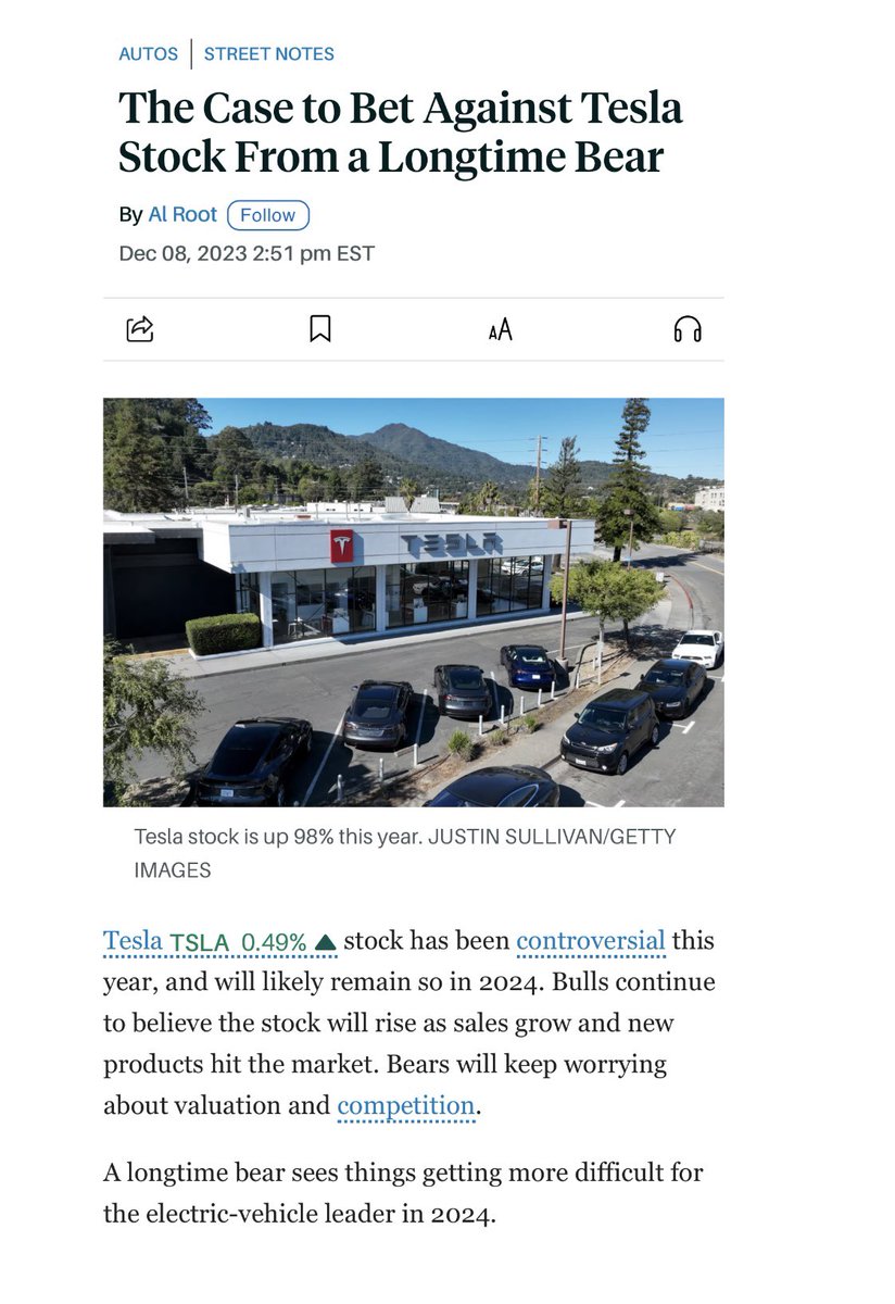 Here is Barron’s article on the Bernstein $TSLA short thesis. There is nothing new here. This is likely how this came about: Bernstein tech analyst Toni Sacchonaghi has had an underperform rating on $TSLA since July 2020. The sales head likely came to Toni and said we’d like…