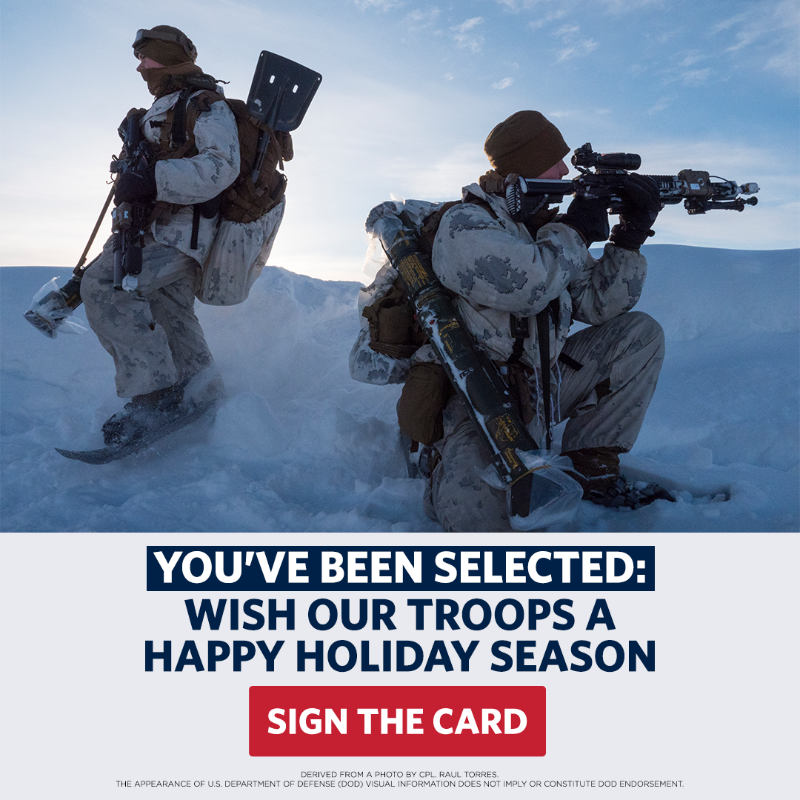The_USO's tweet photo. As you prepare to celebrate the holidays with your loved ones, don’t forget to thank our service members for giving us the best gift there is: The freedom to enjoy our holidays at home in comfort and safety. Sign our holiday card to thank our troops now!