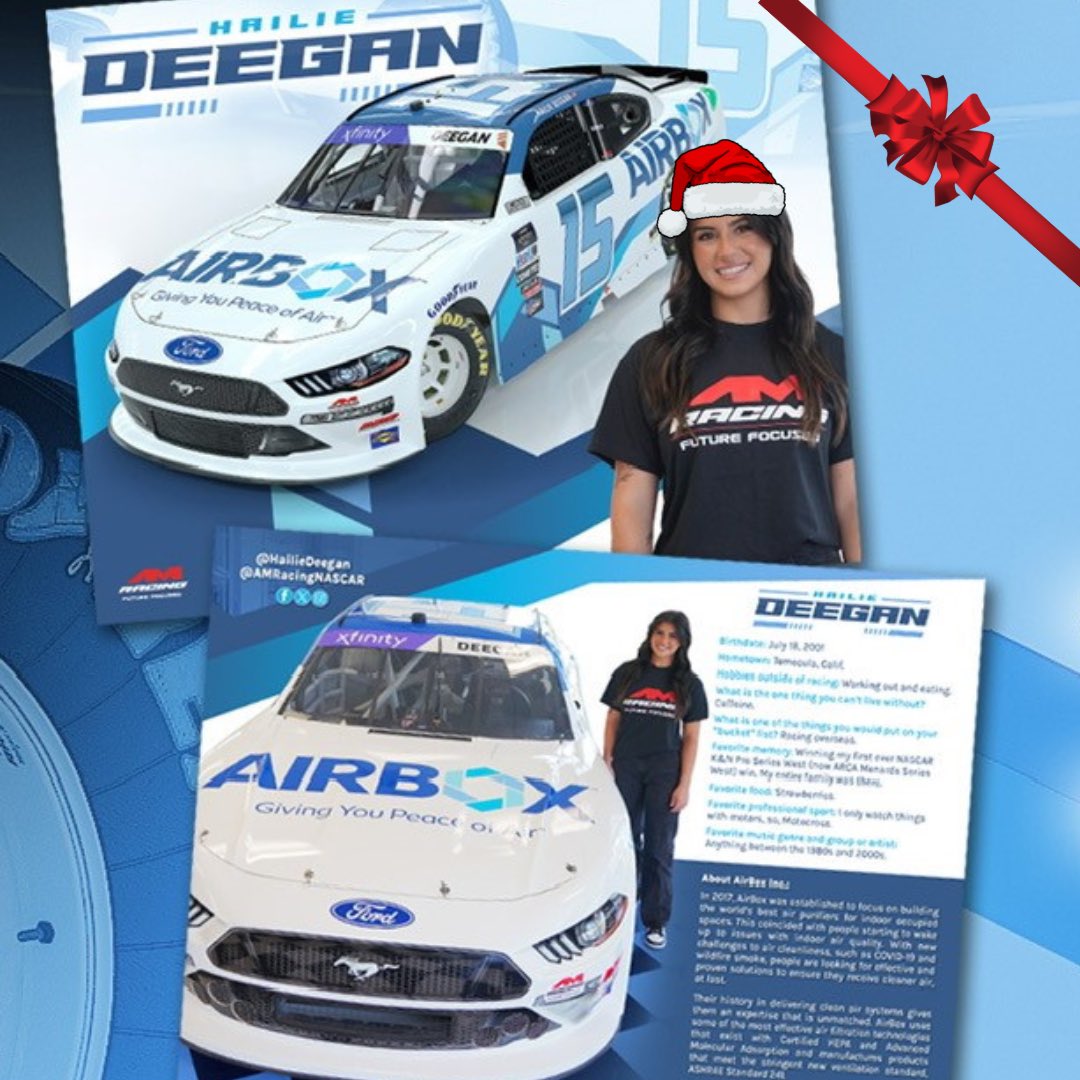 AMRacingNASCAR's tweet photo. Day 2️⃣ of Giving ✨ features an autographed @HailieDeegan @airboxpurifier Hero Card for 3️⃣ lucky @NASCAR Fans! 

Drop your favorite Christmas 🎄 song in the comments and we’ll pick the winners tomorrow morning! 

📲 Must Follow AM Racing https://t.co/sktk0wmYEd
