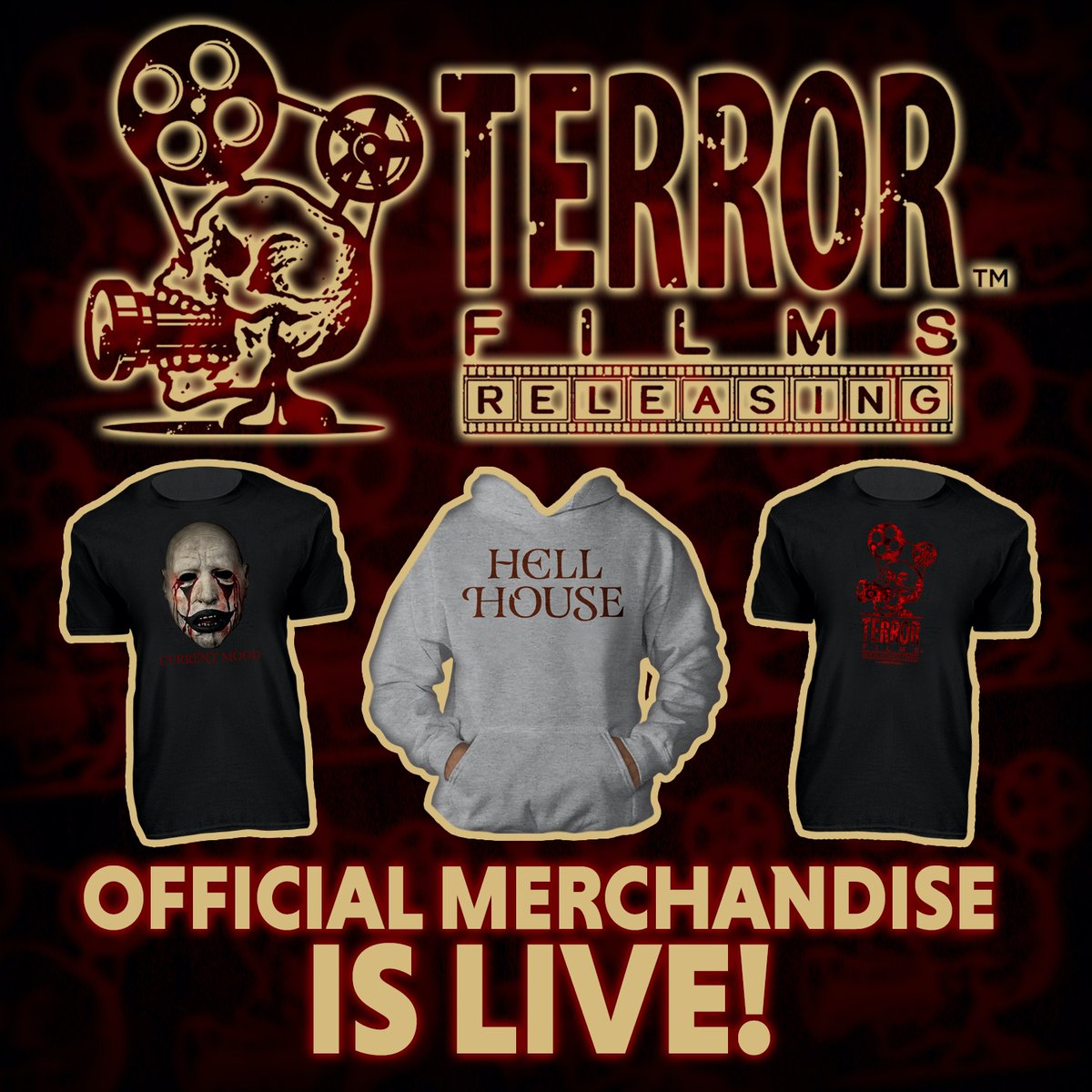 Terror_Films's tweet photo. Our Terror Films Merch Store is now LIVE!! 💀👕

Follow the link below for goodies from the Hell House LLC franchise, Infrared, Blood Covered Chocolate, and more fun Terror titles!

****We cannot guarantee arrival by Christmas****

LINK HERE: https://t.co/fO7qYSMxyu https://t.co/JOnjeSFKhP