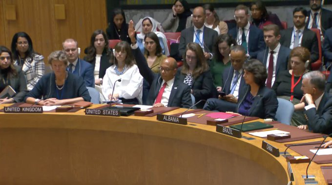 ItsBouquet's tweet photo. The US vetoes the Security Council draft resolution that would have demanded an immediate humanitarian ceasefire.

The US vetoed the cessation of genocide. https://t.co/FFOyK8ZNbv