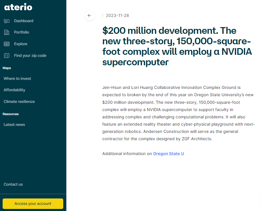 NVIDIA supercomputer in Oregon.
The expected increase in Students will affect the housing inventory in the area.

aterio.io/news/NEWS-CITY…