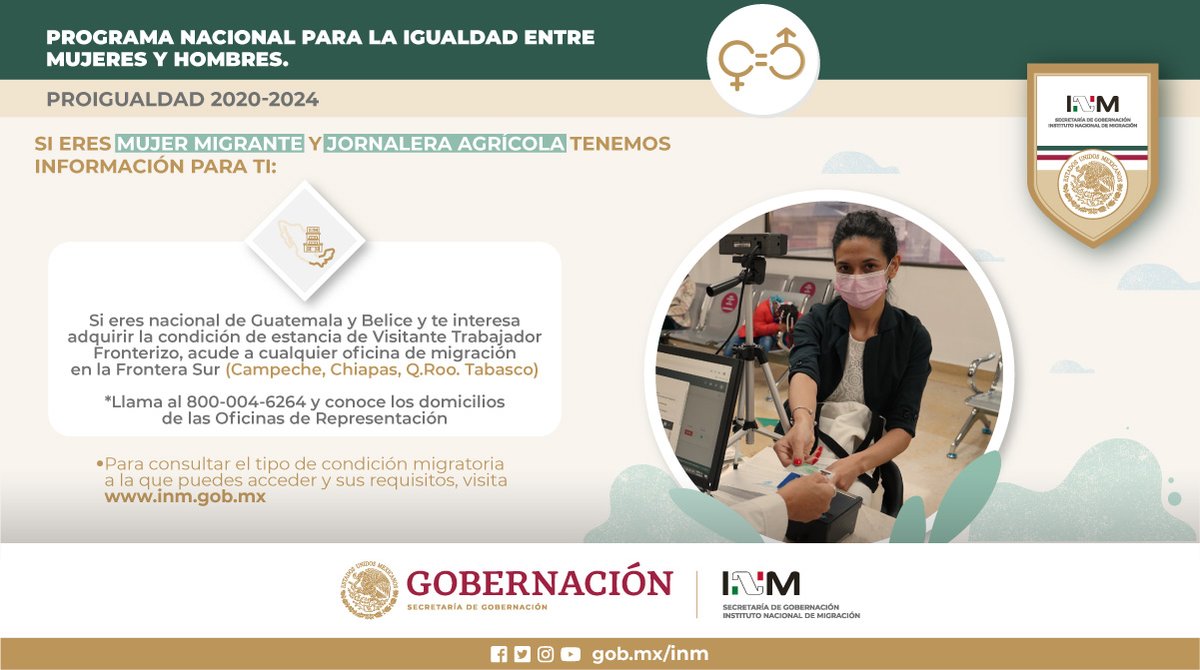 INAMI_mx's tweet image. #MujerMigrante conoce el Programa #ProIgualdad.
El @INAMI_mx te apoya para obtener un documento migratorio que te permita residir en el país.
Ingresa aquí 👇🏻
bit.ly/3UzHajF