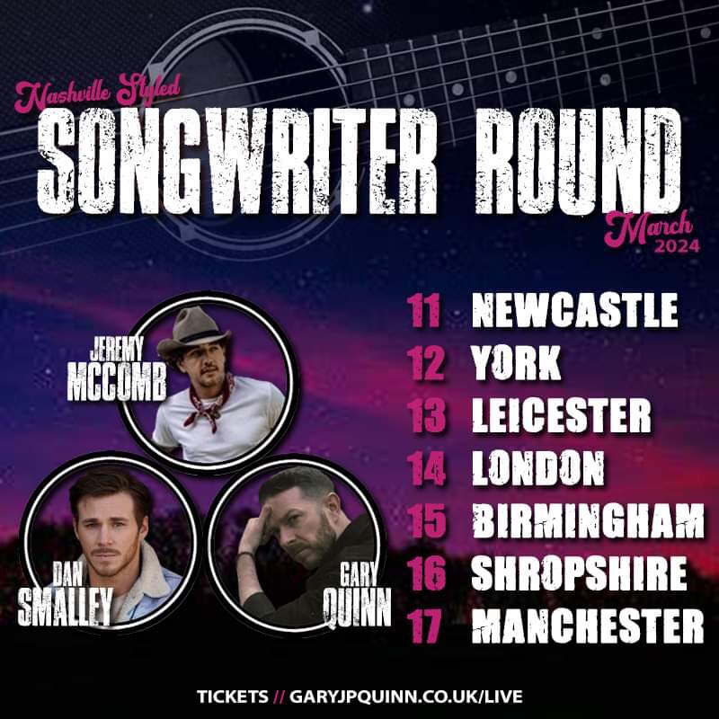 Country music enthusiasts, get ready to experience the heart and soul of Nashville right in the heart of the UK featuring my extremely talented country artist buddies straight outta Nashville - @Jeremymccomb and @DanSmalleyMusic Tickets: garyjpquinn.co.uk