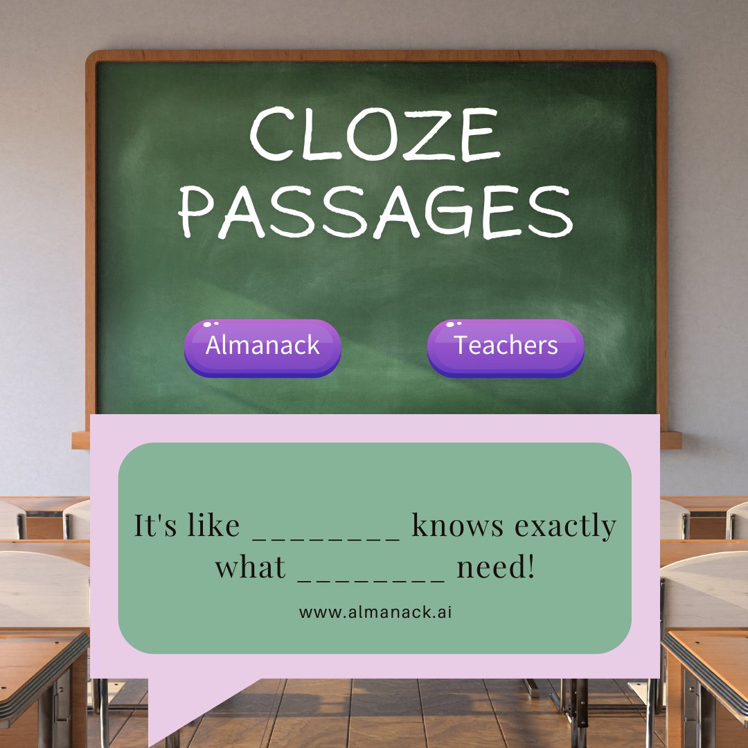 Let's hear it for all the #cooltools on #Almanackai. It's time to fill the gaps in learning using our cloze passages tool. #edutwitter #teachertwitter #aiineducation #edtech