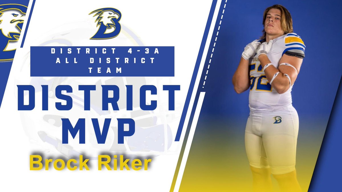 Brock Riker (@brockfrombrock) on Twitter photo I’m humbled as an OL & DL to be selected MVP. Thank you to my coaches <a href="/CoachN_4Christ/">Billy Mathis</a> Joe Merrett <a href="/DelayLucky/">Lucky DeLay</a> <a href="/coach_mullinnix/">Jordan Mullinnix</a> <a href="/BChristenson_OC/">Blake Christenson</a> for coaching me hard. Thank you to my <a href="/brock_football/">Brock Football</a> teammates. There were so many good players in our district… 🤯🙏 #AGTG
Thank I’m humbled as an OL & DL to be selected MVP. Thank you to my coaches <a href="/CoachN_4Christ/">Billy Mathis</a> Joe Merrett <a href="/DelayLucky/">Lucky DeLay</a> <a href="/coach_mullinnix/">Jordan Mullinnix</a> <a href="/BChristenson_OC/">Blake Christenson</a> for coaching me hard. Thank you to my <a href="/brock_football/">Brock Football</a> teammates. There were so many good players in our district… 🤯🙏 #AGTG
Thank