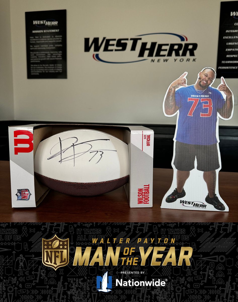To celebrate #TeamWestHerr's <a href="/DDawkins66/">Dion Dawkins</a> being selected as #Buffalo's #WPMOY nominee, we are giving away TWO #73 autographed footballs! 🏈❄️ 

To enter, RT &amp; make sure you are following us! Then click the link below to place your vote for the Shnowman to be entered to win 🎉 👏