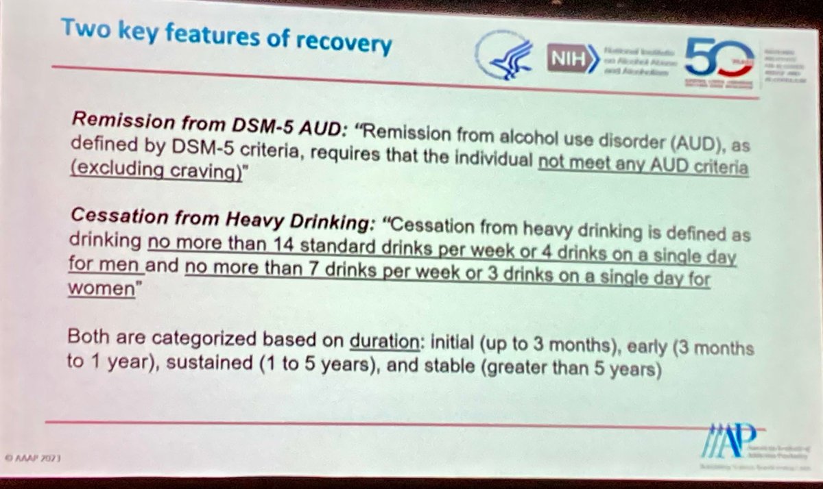 DrPsychMD's tweet photo. This is HUGE ‼️⚠️

@NIAAAnews creates new definition of #recovery aligning with what we clinicians already knew: 

Abstinence is NOT required for recovery from DSM5 AUD!

@AAAP1985 #AAAP23 @DrKenZoucha @unmcpsychiatry @ASAMorg @HarmReduction @DrKimSue https://t.co/XD0QMaemUZ