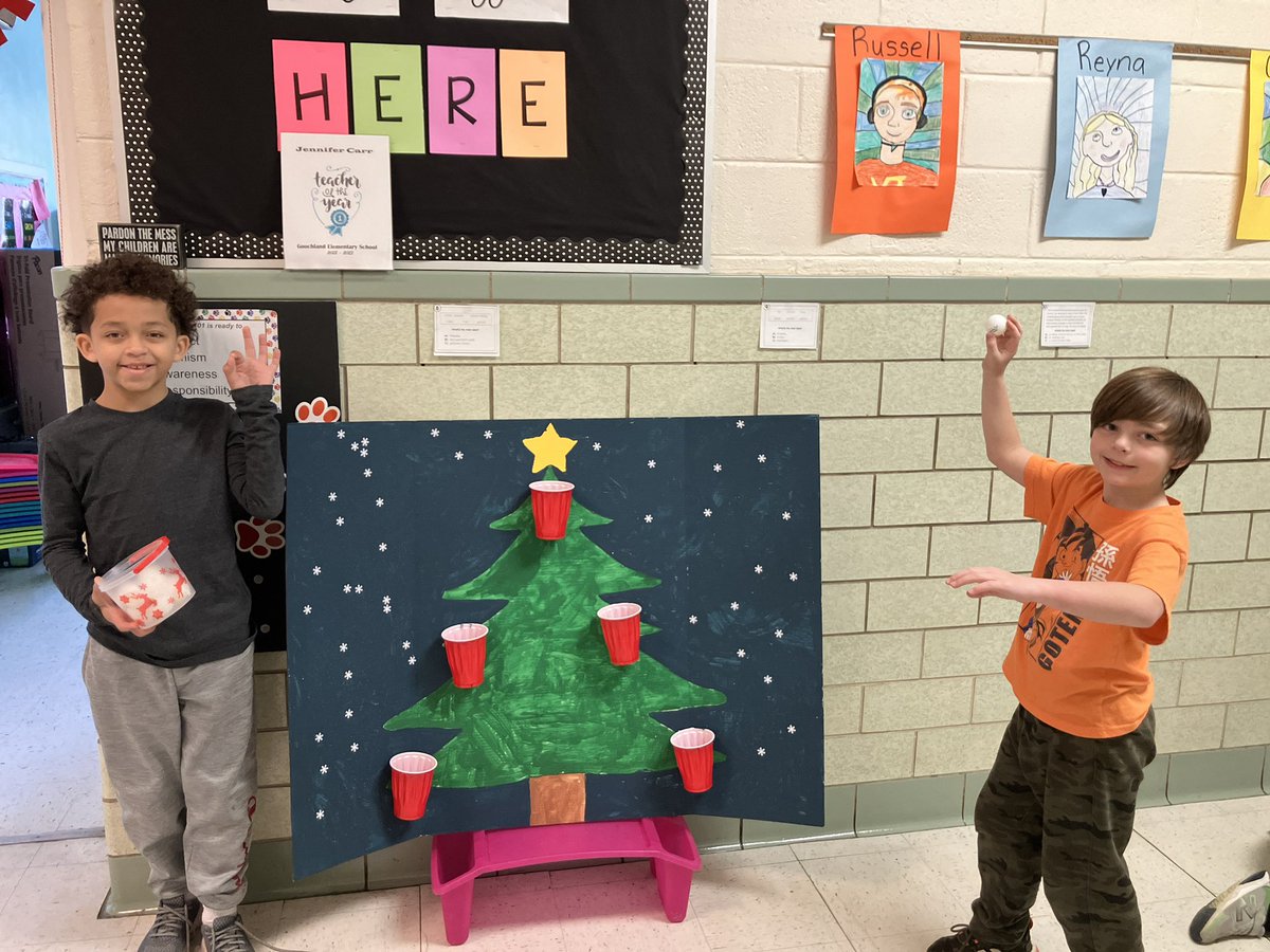 JenWaggener's tweet photo. @GES_JenCarr and @MrsHarrisGES students planned and designed holiday-themed games as part of a culminating activity for counting and comparing money amounts. @GES_lions 3rd graders were so excited to show off their creations! https://t.co/rCHLVpQRLU