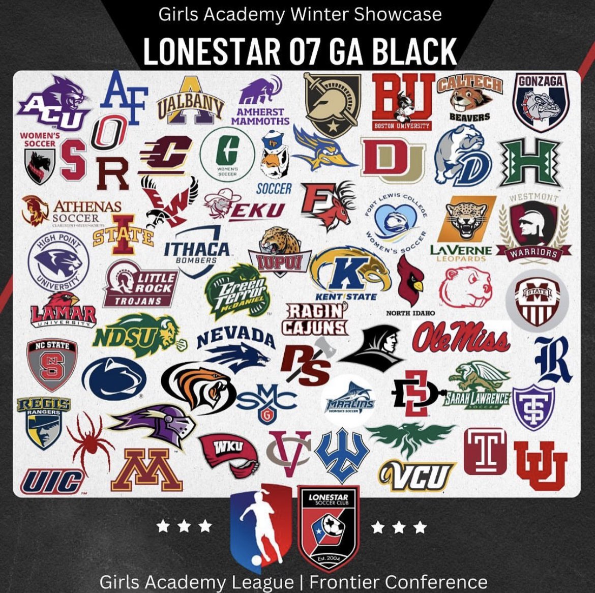 Thank you to all the coaches who came to our games during the <a href="/GAcademyLeague/">Girls Academy</a> Winter Showcase last weekend!! So grateful for the opportunity to play in front of so many colleges!

<a href="/LonestarSC/">Lonestar Soccer Club ⚽️</a> <a href="/ImYouthSoccer/">ECNL/GA/Recruiting/College Soccer</a> <a href="/ImCollegeSoccer/">College Soccer Truth ™</a> <a href="/TopDrawerSoccer/">TopDrawerSoccer</a>