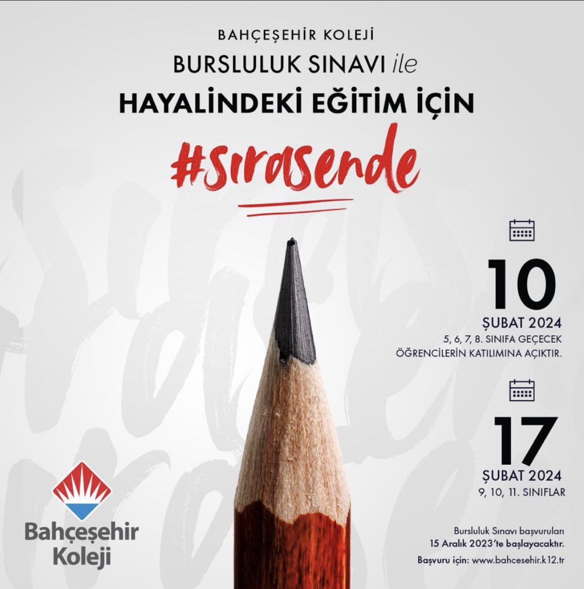 ✍🏻 Bahçeşehir Koleji “Bursluluk Sınavı” ile hayalindeki eğitim için #SıraSende !
💙❤️