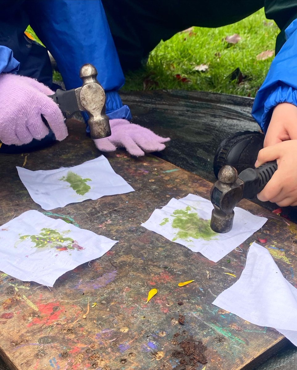 Today our reception group <a href="/BnvilleVillage/">Bournville Village Primary School</a> continued to develop their skills with hammers, creating beautiful hapa zome Christmas trees and building dens. There was mud soup, mud pies and a whole lot more mud!! 😆 UK forest schoolers you know what it’s like at this time of year!!