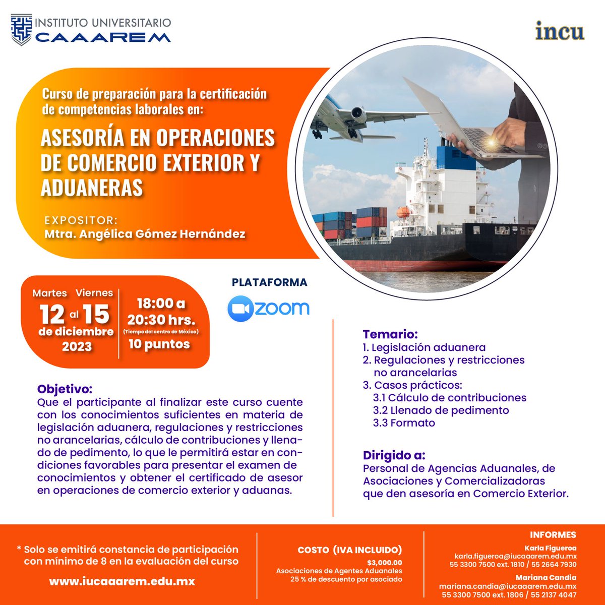 ANACE_AC's tweet photo. Se parte de la formación para la certificación de #CompetenciasLaborales en "Asesoría en Operaciones de Comercio Exterior y Aduaneras"
Descubre nuevas oportunidades con @IUCAAAREM y #ANACE, y obtén los conocimiento que ayudarán a impulsar tu carrera.
#ComercioExterior #Aduana https://t.co/5uRJmZjS4e