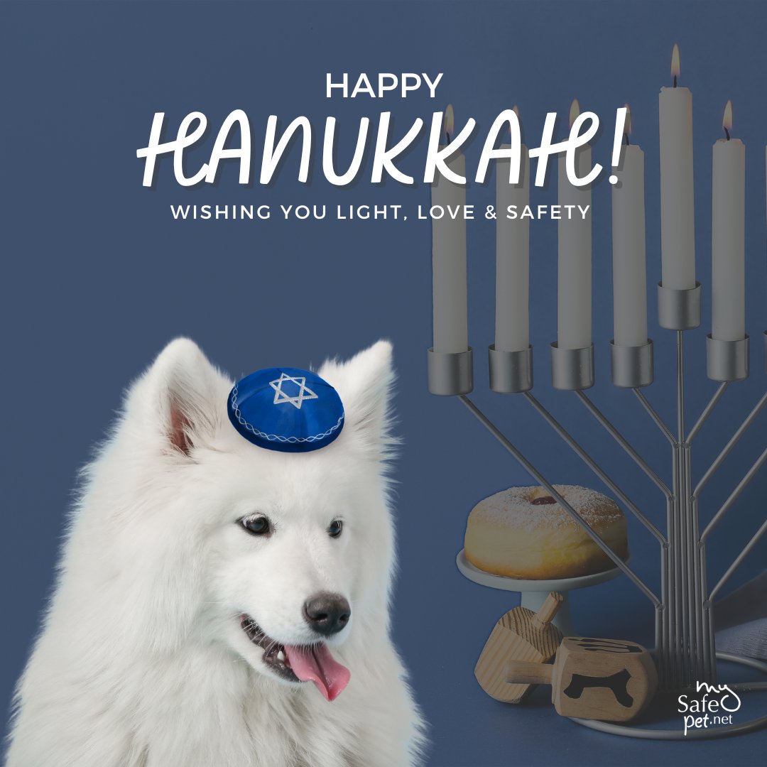 MySafePetNet's tweet image. As you light the #candles and gather for festive #cheer, don’t fur-get the #safety of your furry friends during #Hanukkah! 🐾🕊️

We wish you and your furry friends a Hanukkah filled with #light, #love, and #safety! 🐾