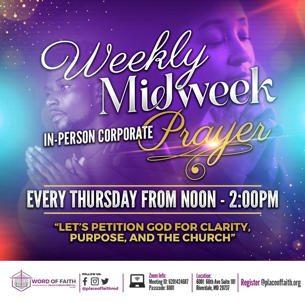 PlaceofFaithMD's tweet photo. Set a time for God, join us in Read, Write and Reflecting. Every Thursday for Corporate Prayer. https://t.co/bPtduW3MFC