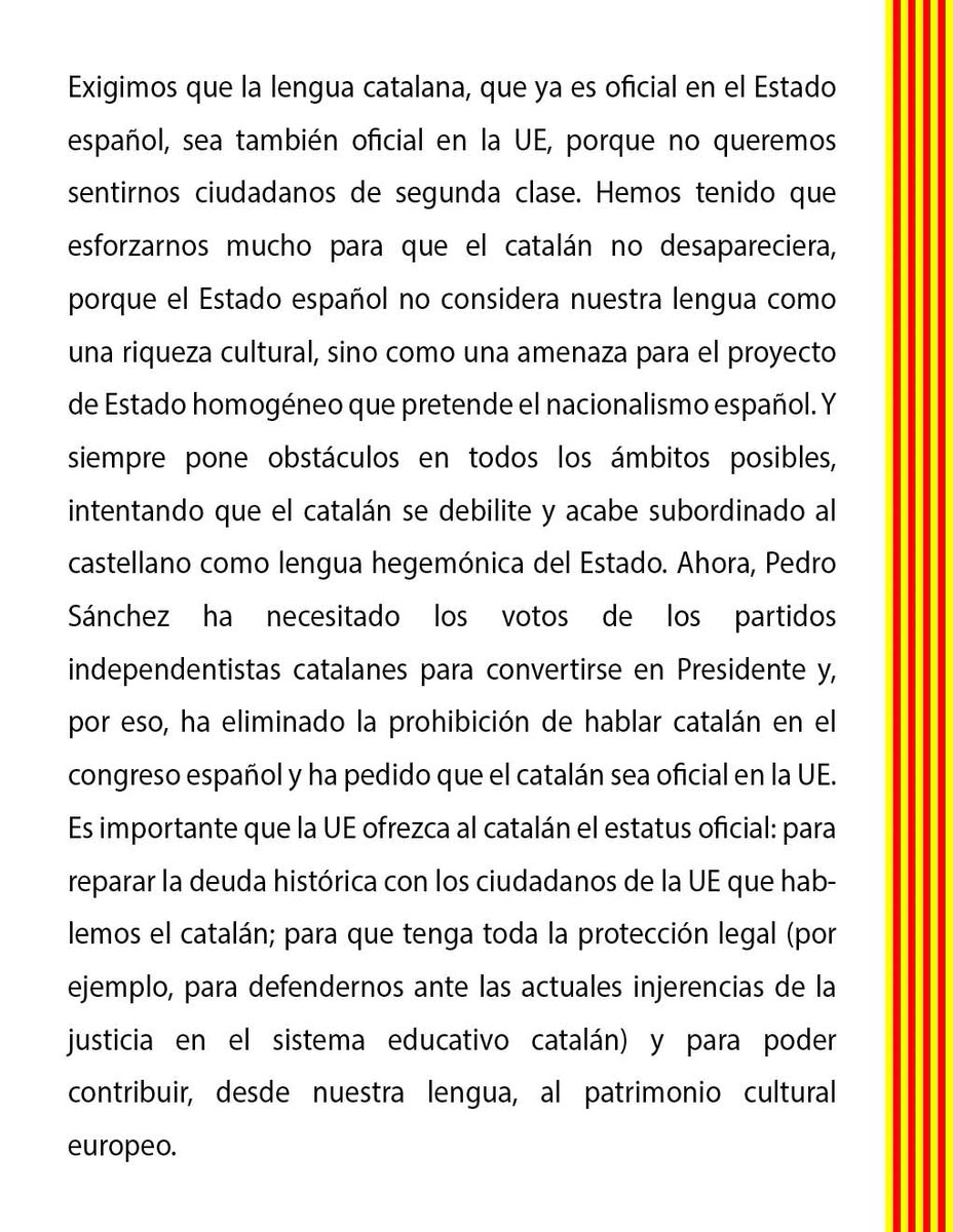 TimbalersPelCat's tweet image. 28/29
🇪🇸 ESPANYA
12-12-2023, Consejo de Europa:
#SayYes #CatalanOfficialEU
Los catalanes queremos ser ciudadanos de la UE con nuestra lengua propia.
@sanchezcastejon @MAECgob @SpainMFA @jmalbares