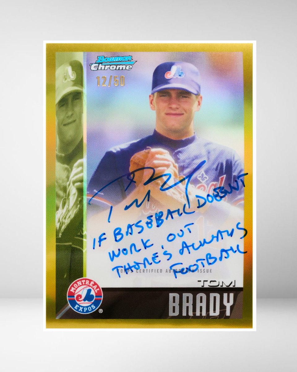 Topps's tweet image. TOM. BRADY. BASEBALL. CARDS. 🤯🐐

Start chasing @TomBrady's Dream Draft Pick cards on 12/12! #BowmanDraft