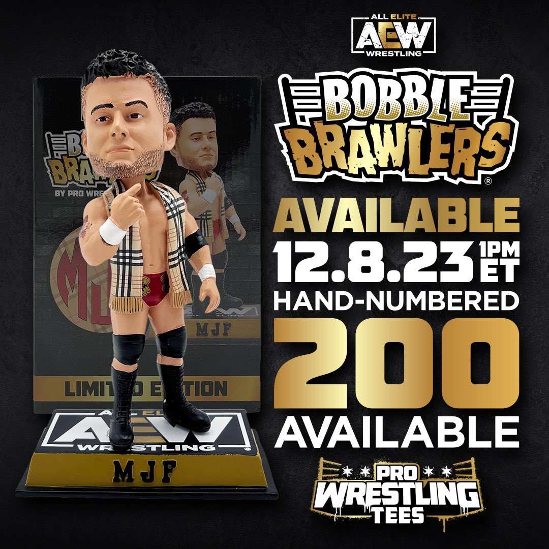 Available Now!
200 Only & Hand-Numbered!
MJF Bobble Brawler: bit.ly/3t0g7p0

#mjf #aew #bobblebrawler #pwtees #prowrestlingtees #allelitewrestling #aewdynamite #aewcollision #aewrampage 
@The_MJF