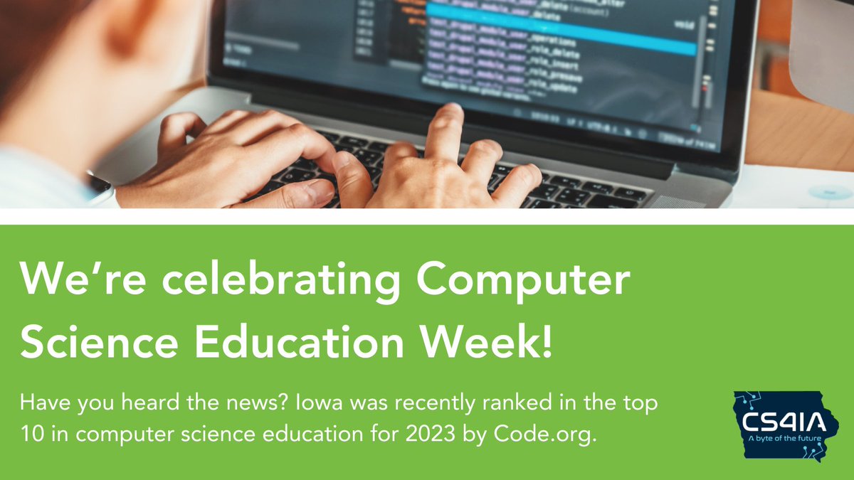 iowa_aea's tweet photo. Fantastic news! πβ¨ Did you know? Iowa secured a spot in the top 10 for computer science education in 2023, as ranked by https://t.co/46QCREauv3! π₯οΈπ #CSforAll #ComputingEducation #IowaEdChat https://t.co/l5Mb5X5KCe