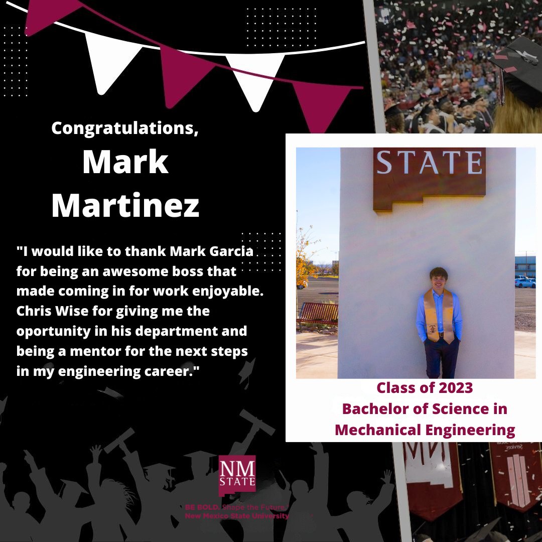 PSLNMState's tweet photo. Mark Martinez began working at PSL as a Student employee in Facilities and then transitioned to TMS’s Quality Assurance Department. Mark will begin working at Intel after graduation. Mark, thank you for all your hard work, and on behalf of all PSL, we congratulate you! #2023Grad https://t.co/nC0L85UPYo