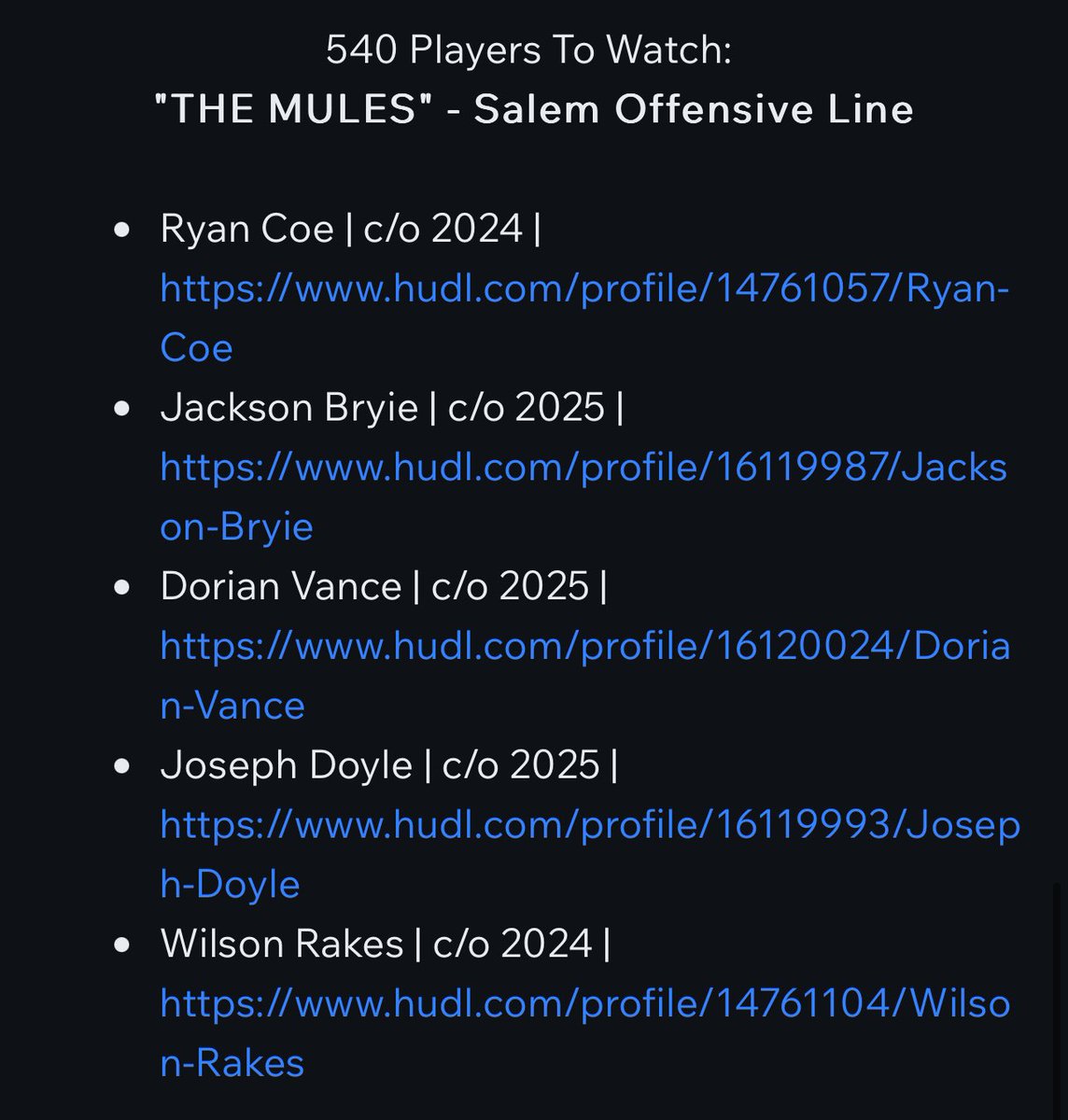 tylerasmithy's tweet photo. The ENTIRE Salem Offensive Line gets our 540 Player Spotlight for this weekends Virginia High School Football Playoff Roadtrip Game of the Week! 

As a former mule myself, I understand the selflessness that comes from this entire position group. All which deserve the recognition.

If it wasn’t for the OL, there isn’t Salem Football. 

If you’re looking for BODIES, check these guys out 💪 

@RyanCoe54 @jacksonbryie55 @DorianVance1 @wilson_rakes22