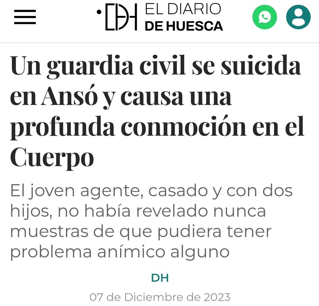 JosemaVallejo's tweet photo. Tal vez tienes problemas, pero no puedes contarlos a tu mujer para no preocuparla. Tal vez, tu mujer también tiene los suyos y no quieres agravarlos.

Tal vez, esos problemas son de índole familiar, pero no puedes resolverlos porque no tienes las habilidades o los recursos o el tiempo. Tal vez has pedido conciliación o reducción de jornada y te han puesto mil problemas. 

Tal vez tu familia está muy lejos, hace meses que no la ves. La planificación del servicio es un desastre y cambia continuamente; hacer planes o conciliar es imposible.

Tal vez tu cabo o tu sargento son unos tiranos, tal vez has explicado tu situación a tu capitán de compañía y le ha importado un rábano. Tal vez, algunos de tus compañeros sean unos verdaderos cabronazos que te han hecho la vida imposible.

Tal vez te han metido varios expedientes disciplinarios porque sí y a nadie le ha interesado lo que tuvieras que contar, han puesto en marcha la máquina y, aunque tu situación laboral o personal sean malas, nadie te va a apoyar.

Tal vez debas dinero, tengas adiciones o, sencillamente, la química de tu cerebro no estaba funcionando bien.

Tal vez, en el reconocimiento médico anual, has indicado que no duermes, que estás preocupado y ansioso. Es más, cada año dices lo mismo e, incluso, llega un momento en que dedicas a escribir en el test barbaridades para ver si alguien presta atención, pero no; no la presta. Te ponen "apto" y siguen a lo suyo.

Tal vez, te hayas ido al psiquiatra para coger una baja por depresión y, entonces, te quitan el arma y, tal vez, te dicen que tienes el máximo apoyo, pero pasan unos meses y te abren un expediente por pérdida de aptitudes psicofísica y, tal vez, te echan de la especialidad que tanto te costó conseguir, tienes que irte de tu destino y te estigmatizan de por vida. Tal vez, por eso, si recibes ayuda psicológica, no lo cuentas a nadie y finges que todo va bien.

Tal vez, llevas años levantando cadáveres y dando malas noticias a madres, padres e hijos. O llevas años tratando con víctimas de abuso sexual, o te has enfrentado a una situación o un caso muy delicado o traumático; o lo que sea, pero tienes que ser frío como el hielo porque no existe mecanismo para que puedas decir a tu cadena de mando -¡Eh! Necesito un descanso, esto ha sido demasiado para mí.

Tal vez, lo mismo de malo que puede ocurrir en cualquier empresa, pero que, en la Guardia Civil, tienen un componente aún más complejo por el aislamiento al que algunos guardias se ven sometidos. Al tedio, al aburrimiento, al defecto o exceso de acción. A la incapacidad de planificar una vida normal porque, aún hoy en el año 2023, sigue sin existir un turno de trabajo que permita conocer cómo organizarse la semana que viene.

Tal vez, tenías un buen turno estas navidades y te lo han cambiado sin preguntar, o lo que ocurre cada año a tanta gente, que llegan estas fechas y la nostalgia te llena, buscas a la vida un sentido que no encuentras y te ves solo.

Tal vez, que las "cosas de la cabeza " no le importan a nadie, que nadie quiere escuchar la neuras de nadie, que a nuestras administraciones no le interesa atajar estas cosas porque no son rentables ni se puede hacer negocio con ellas.

Tal vez, y solo tal vez, todo esto o nada de esto. La vida y la psique humana, que son muy complejas y nos conducen por caminos oscuros. Caminos tenebrosos que todos tenemos que recorrer -más en tinieblas aún los que padecen alguna enfermedad mental-, pero que algunos recorren con un arma en la mano que facilita abandonar rápido el sendero.

Descansa en paz, compañero; que nadie juzgue tus razones y que Dios cuide de la mujer e hijos que dejas.