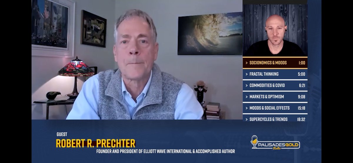 elliottwaveintl's tweet photo. Today’s #12DaysofElliott resource is a video with EWI Founder and President @RobertPrechter and Tom Bodrovics on Palisades Gold Radio.
https://t.co/fI5JYs3Nc8
They cover the gamut -- social mood, fractal thinking, #Bitcoin, the #dollar, #bonds and #rates, the #Fed, real estate debt, #deflation, #banks, #gold and more.
