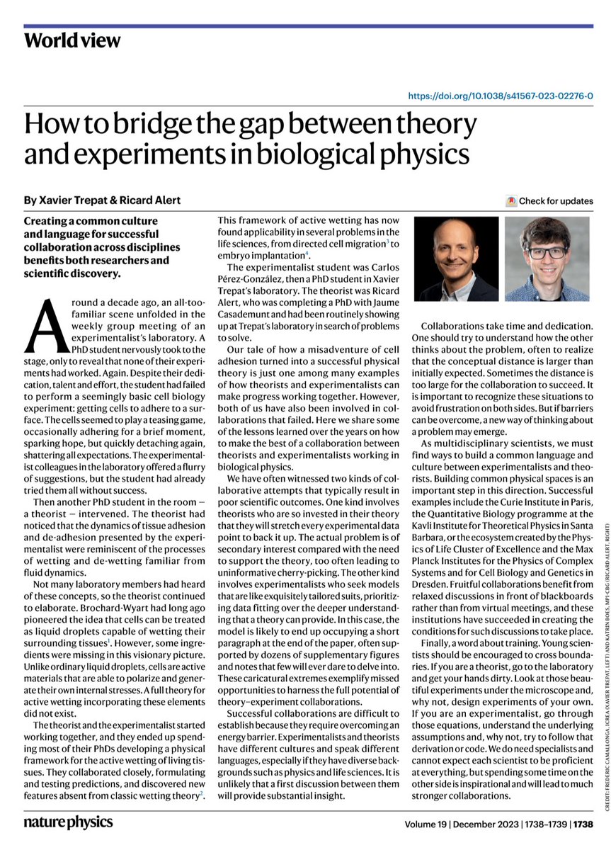 With @RicardAlert we wrote this piece @NaturePhysics on success and misadventure in scientific collaborations. Based on a true story. Any thoughts on the topic? Open access here: rdcu.be/ds7p5