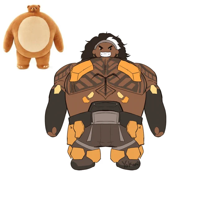 Mauga plushie but he's shaped like that one bear 