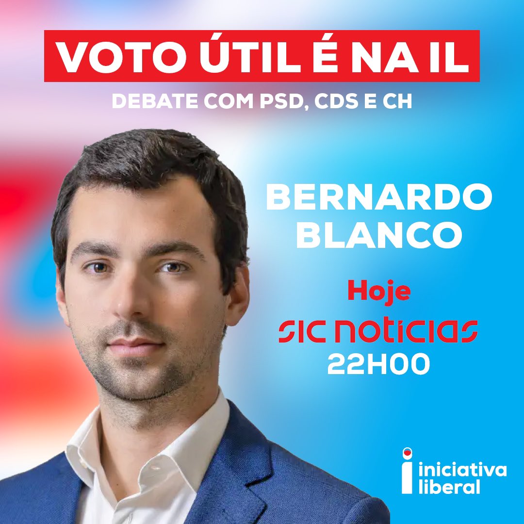 🔴🔵 O VOTO ÚTIL É NA IL 

Terceiro round. 

O voto na Iniciativa Liberal é o voto útil, o único voto que muda o governo e o país. 

Até já. 

#PortugalMaisLiberal