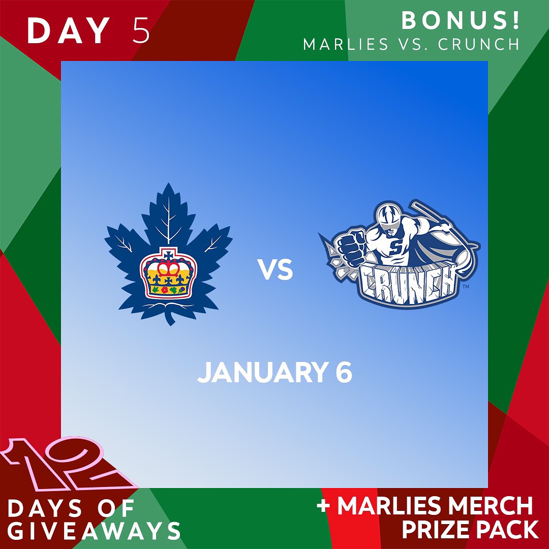 🎁 DAY 5️⃣ BONUS 🎁 #LongLive 👑 Enter for a chance to win FOUR tickets to see @TorontoMarlies at @CocaColaClsm on January 6, 2024 + a #Marlies Merch Pack 💙 Enter now: bit.ly/3Ti9x82 Unlimited entries, ends Dec. 9 at 11:59 a.m. EST. Rules: bit.ly/486lUYX