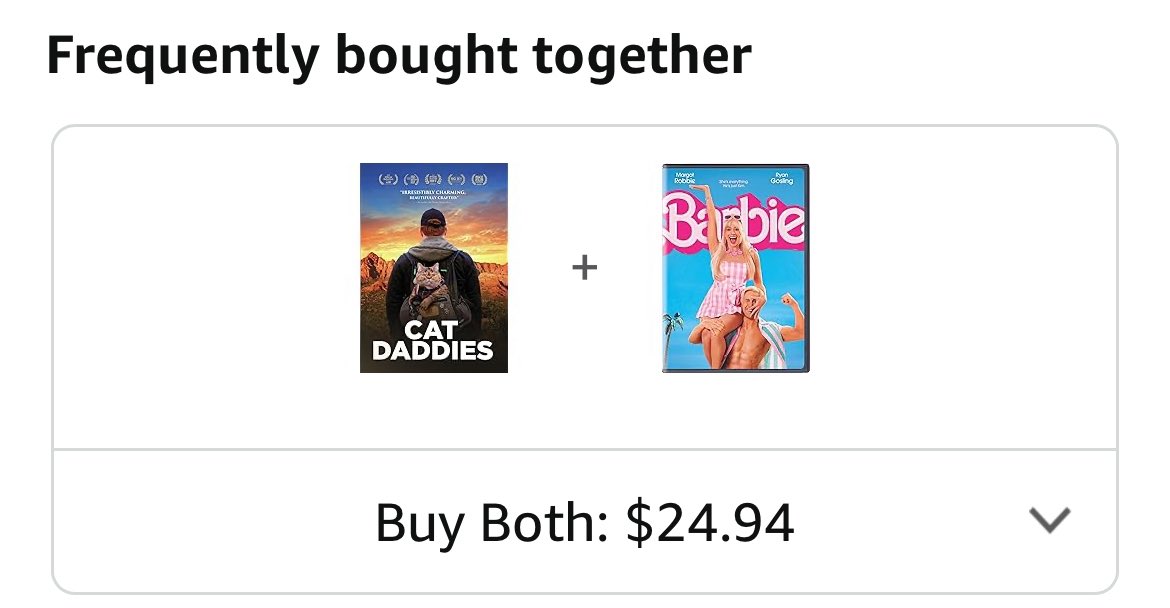 Just, you know, an Amazon suggestion!
#catdaddiesmovie and #Barbie 🐈