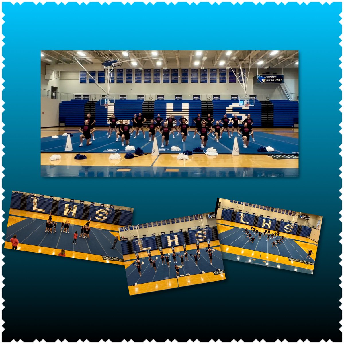 LHSJaysCheer's tweet photo. Last practice before we head south 💙 Thank You parents, @LHSBlueJays &amp; @lhsbirdcage for sending us off in style! #state23 https://t.co/Hvj80jArrz