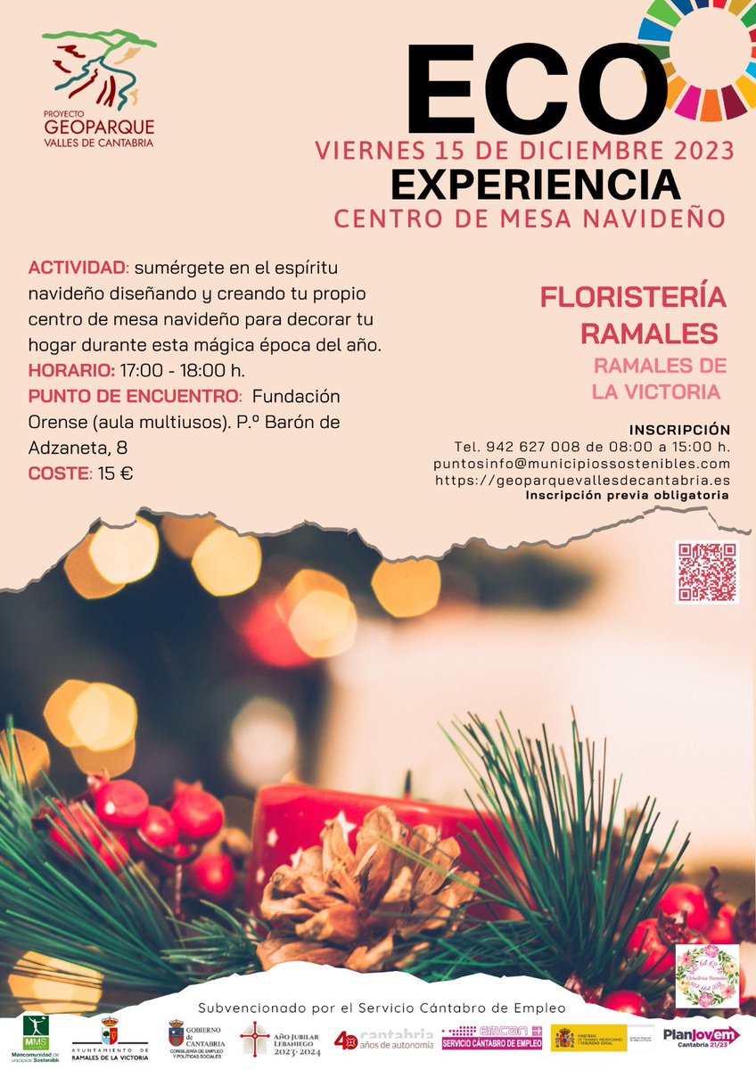 mmscantabria's tweet photo. El viernes 15 de diciembre anímate y participa en una Eco-experiencia de la mano de la Floristería Ramales y diseña tu propio centro de mesa navideño. Coste 15€ por persona.
Inscripciones: 942 627 008 // puntosinfo@municipiossostenibles.com
#ramales #emcan #planjovem https://t.co/G7l5BnuQPI
