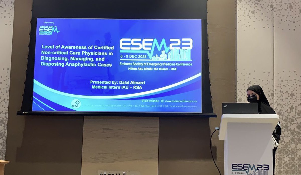 dalallmu's tweet photo. I was thrilled to present at #ESEM23 and want to express gratitude to my mentor @NisreenMaghraby for guiding me on this journey. 
The insights gained from emergency physicians worldwide were invaluable. https://t.co/XYZ0CuUPYM