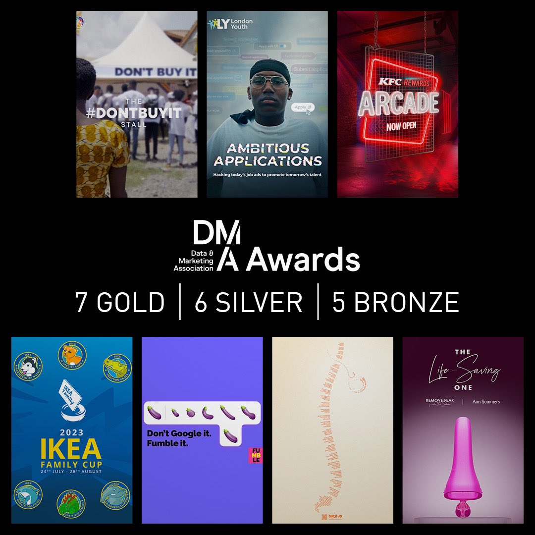 We picked up 7 Gold, 6 Silver and 5 Bronze awards at the DMAs 2023. Fantastic work created by our talented teams at RAPP. I’m especially proud that we picked up Golds in the craft categories. Design / Art Direction, Creative Solution &amp; Copywriting. <a href="/DMA_UK/">DMA UK</a>