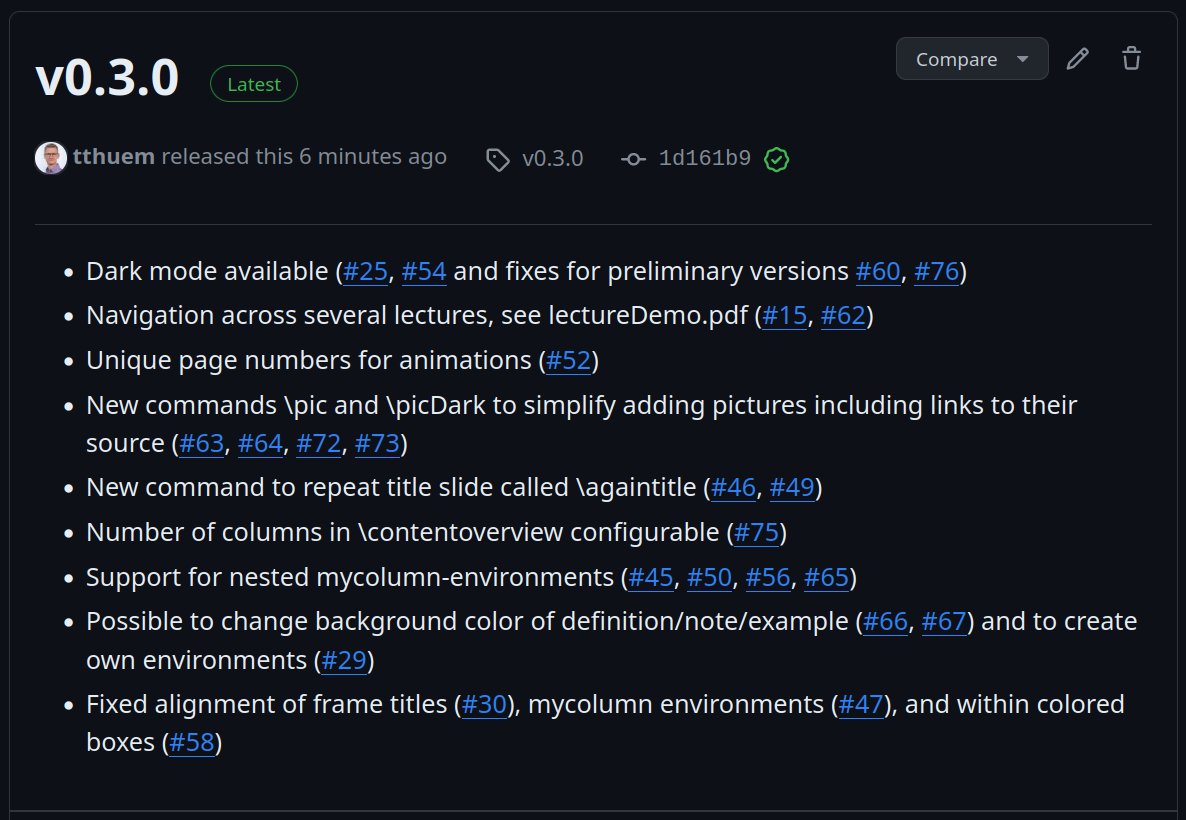 Happy to share the new version of our slide template with support for slides in dark mode:

github.com/SoftVarE-Group…

The next release v1.0.0 is planned to be independent of a particular university and can be customized to a corporate identity.