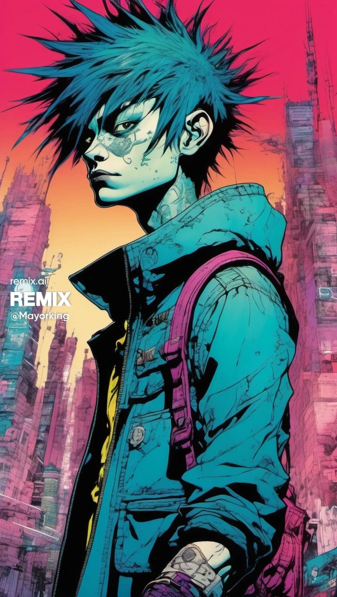 MayorKingAI's tweet photo. 🚨Illustration by Jamie Hewlett and Yoshitaka Amano

💬Illustration by Jamie Hewlett and Yoshitaka Amano,[character],  [environment],   punk caricature character with fantasy elements, bold  lines, vibrant colors, dramatic shading with delicate, dreamlike details

📜I merged the styles of Jamie Hewlett and Yoshitaka Amano, creating illustrations that blend the urban and the fantastical. I used Hewlett's bold lines and vibrant colors with Amano's dreamlike, ethereal details, achieving a unique visual harmony. 

⚙️I made this prompt in Remix using the MixerXL model with an aspect ratio of 9:16, it works well with any generative AI.

Check out the ALTS for more inspiration. 
             
♻️If you liked the prompt, give it a like and RT, share with your friends

#PromptShare  #AIArtworks  #aiartcommunity #RemixCollab
