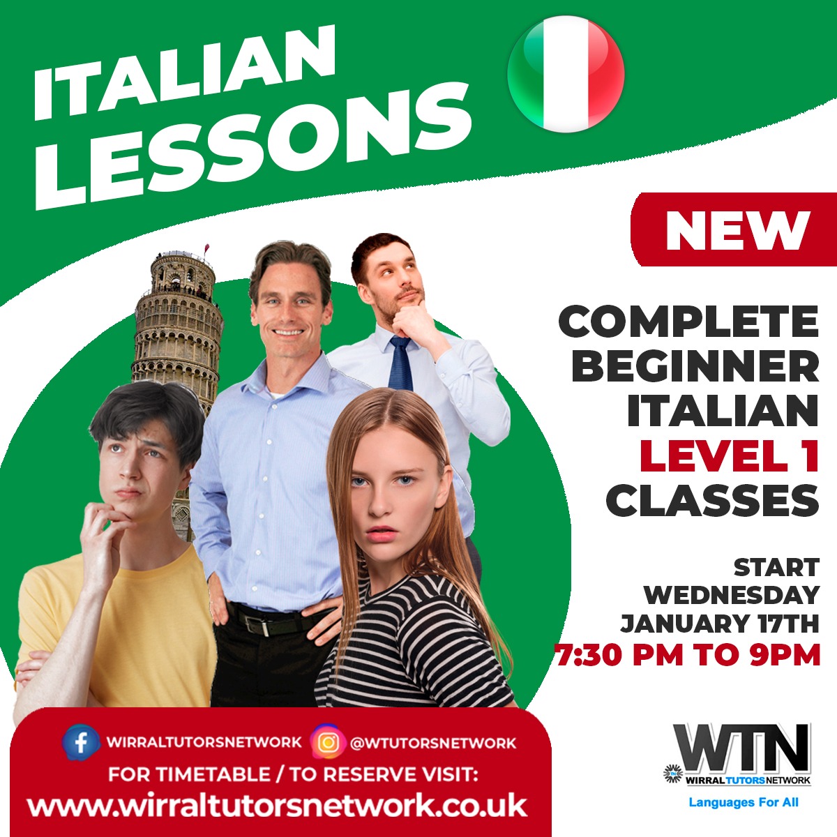 WTutorsNetwork's tweet photo. Italian Classes January 🇮🇹
✳Beginner1 Wed 17th 
7.30pm to 9pm
✳Beginner level 1.5, beginner level 2, intermediate and advanced classes start WC 
✳ One to One, in person and online private tuition including exam support is available 
To reserve
https://t.co/8UJnH6lIXQ https://t.co/LdDSflomDI
