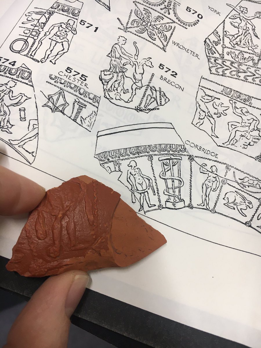 I was pleased to match up this lady with drapery with a sherd from Corbridge in Stanfield and Simpson. This decorated bowl was made at Les Martres-de-Veyre in Central Gaul in c. AD 100-125 #RomanPottery #Samian #FindFriday