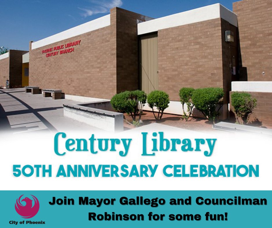 Century Library's 50th Anniversary Celebration. The event is on Saturday, Dec. 16, 10 a.m. - 2 p.m. After opening remarks, the celebration will be an 'open house' with family-friendly activities and some library giveaways and related prizes. Please come enjoy this event!!