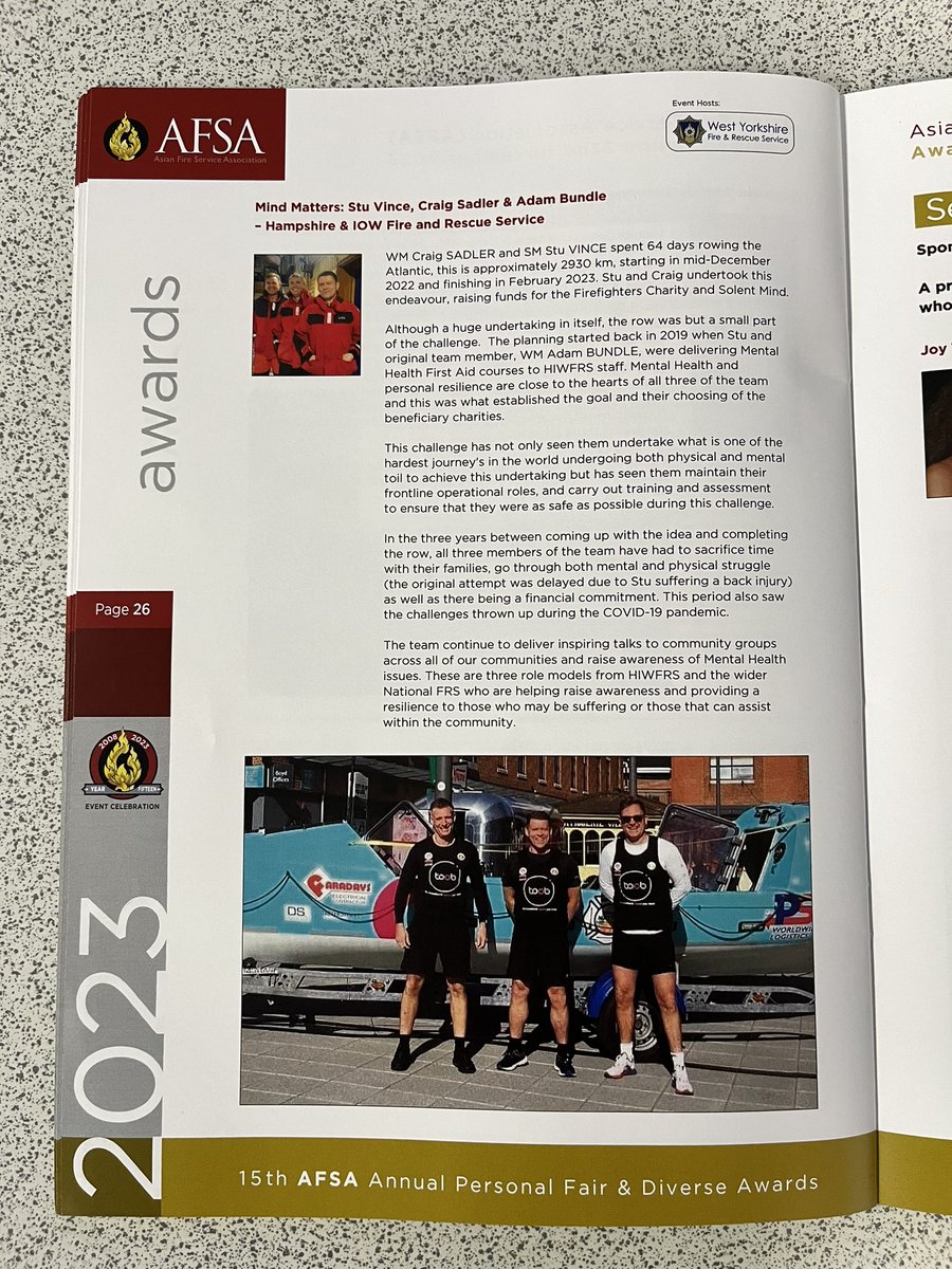 Honoured and humbled to receive our award from Jamie Kelly and Dal Rai this afternoon for: ‘outstanding contribution to charity’ Thank you 🚣🏼🙏<a href="/craigsadler3/">Craig Sadler</a> <a href="/HantsIOW_fire/">Hampshire & Isle of Wight Fire & Rescue Service</a> <a href="/DalRai81/">Dal Rai</a> <a href="/Cosham23/">Cosham Fire Station</a>
